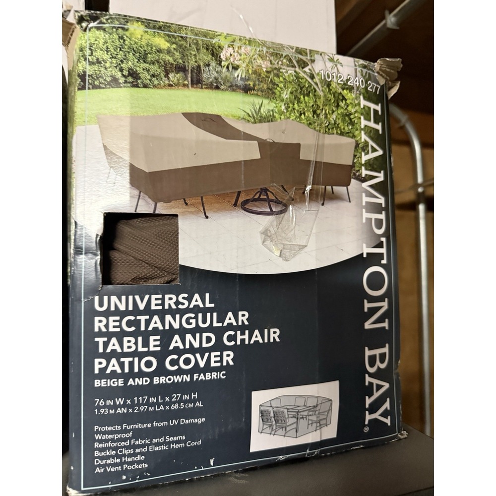 Hampton Bay Universal Rectangular Table And Chair Patio Cover Beige and Brown